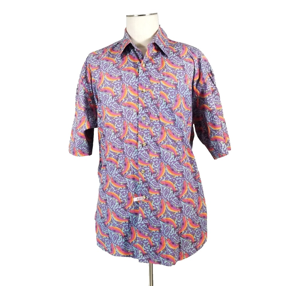 Bimini Bay Hawaiian shirt men's XL extra large purple fish all over print